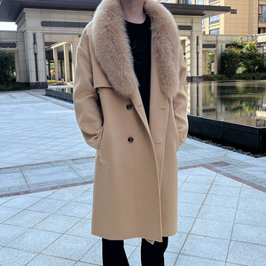 Nouvelle mode manteaux longs en fourrure de <span class=keywords><strong>laine</strong></span> de mouton véritable <span class=keywords><strong>manteau</strong></span> en <span class=keywords><strong>laine</strong></span> de <span class=keywords><strong>cachemire</strong></span> de chameau pour hommes avec col en fourrure de renard - Product Image 3