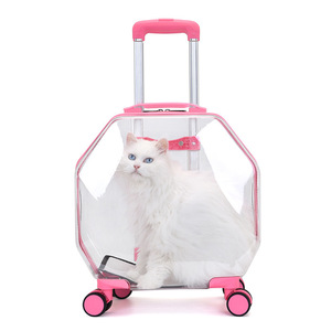 Baolujie Pet Trolley Carrier Transparent Hexagon Portable Dog Cat Travel Case <b>With</b> <b>Wheels</b> - Product Image 5