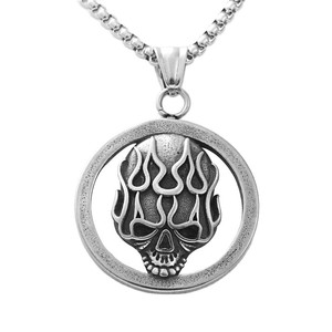 Collar de Hombre de Acero Inoxidable con Colgante de Calavera Flameada, Diseño Geométrico Retro 190144 - Product Image 4