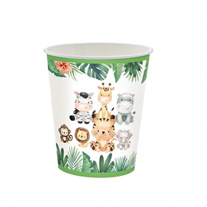 Ensemble de fournitures de fête jetables sur le thème du zoo de la <span class=keywords><strong>jungle</strong></span> pour enfants, comprenant des assiettes en papier, des serviettes, une nappe et une bannière pour la fête d'<span class=keywords><strong>anniversaire</strong></span> - Product Image 5