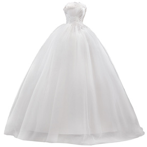 Nuovo Abito da Sposa Estivo Primaverile Stile Coreano Senza Spalline Taglie Forti Economico in Pizzo Bianco - Product Image 5