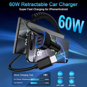 Cargador de Coche Cuatro en Uno, 30W PD QC, Carga Rápida con Cable en Espiral Tipo C para Vehículos - Product Image 2