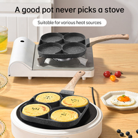 Wajan Telur Anti Lengket Panci 4 in 1 Aluminium untuk Omelet dengan Gagang Kayu untuk Memasak di Rumah