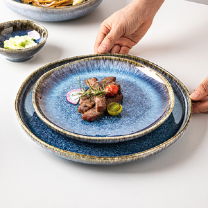 Yunmeng blu forno transfrontaliero ciotole, piatti e piatti in ceramica irregolari smaltati - Product Image 3