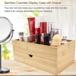 <strong>Wood</strong> Love Theme Painted Multi-Function Reusable Cosmetic Storage Organizer Box with Drawer for Vanity <strong>Desk</strong> - Product Image 2