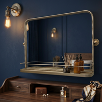 Miroir d'arche vintage traditionnel avec étagère, miroir mural baroque antique en bronze avec étagère fonctionnelle et cadre orné