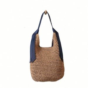 Summer Fashion Ribbon Shoulder Straw <b>Bag</b> New <b>Large</b> Capacity Solid Color Woven <b>Bag</b> Seaside Travel <b>Beach</b> <b>Bag</b> - Product Image 6