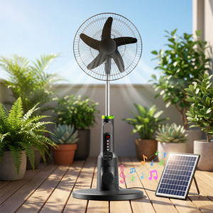 Ventilateur solaire rechargeable de 16 pouces à 5 pales, 6 vitesses, télécommande, oscillant, lecteur de musique, anti-moustiques - Product Image 5