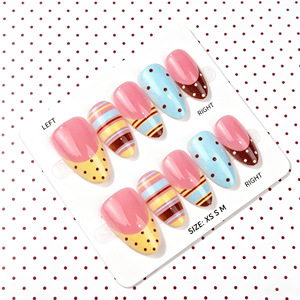 Uñas Postizas de Aleación con Diseño de Rayas Pastel y Puntos, Efecto Ojo de Gato, Ovaladas, para Uso Diario - Product Image 3