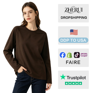 เสื้อยืดแขนยาวคอกลมสีแดงเบอร์กันดีสำหรับผู้หญิง ผ้าฝ้ายถัก 100% ทรงหลวม สวมใส่สบาย สีพื้น ระบายอากาศได้ดี - Product Image 2