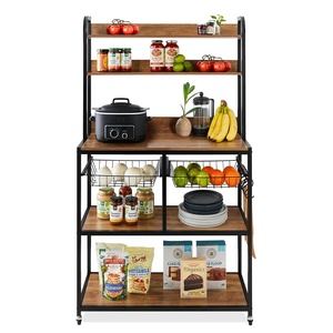 Étagère de rangement multifonctionnelle pour micro-ondes, support pour four, étagère de cuisine en bois et en métal avec crochet - Product Image 2