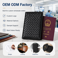 Dompet Paspor Kulit PU Anyaman dengan Organizer Internal, Dompet Perjalanan, Portefeuille, Anti RFID, Kantong Kartu Boarding Pass Terbuka