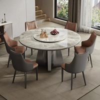 Ensemble de table et chaises de salle à manger rondes en marbre de luxe moderne, 4, 6 ou 8 places, cuisine, salle à manger, salon, design de meubles en métal élégant
