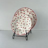 Ensemble de vaisselle en céramique à motif cerise adorable, 18 pièces, service de table en porcelaine, assiettes à soupe, accepte la personnalisation du design, logo, emballage