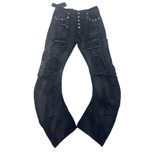 <span class=keywords><strong>Jeans</strong></span> Masculinos e Femininos de Grife Personalizados de Alta Qualidade, Estilo High Street, em Denim Preto Escuro, com Pernas Curvas Enceradas, Modelo Baggy - Product Image 3