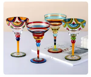 ホットセール手描きマルガリータガラスカラフルなカクテルグラスユニークで装飾的なマルガリータグラス
