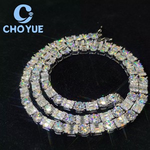 New Design Moissanite Tennis <b>Chain</b> 925 Silver Rhodium Plated Baguette Cut Channel Setting <b>Iced</b> <b>Out</b> Jewelry for Men GRA - Product Image 2