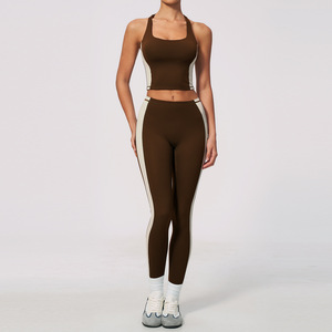 Nuovo Set Yoga Effetto Seconda Pelle ad Asciugatura Rapida, Design Bicolore, Abbigliamento Sportivo Donna Slim <span class=keywords><strong>Fit</strong></span> - Product Image 6