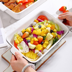<b>Ceramic</b> Double-Eared Baking <b>Pan</b> Rectangle Large Capacity Oven Safe For Home Use - Product Image 4