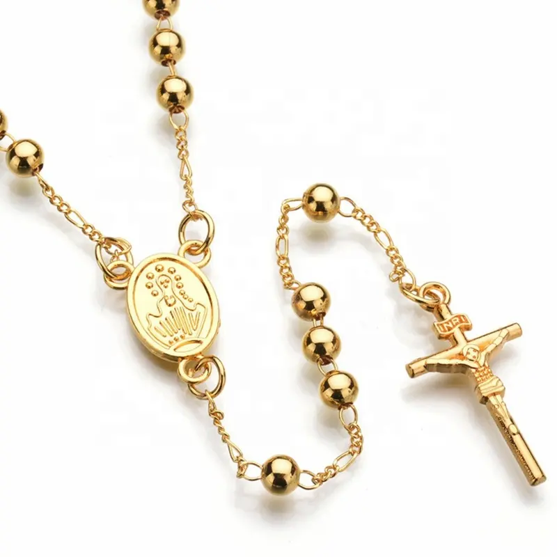 Bán Buôn Thời Trang Tôn Giáo Trang Sức Vòng Cổ 18K Mạ Vàng Jesus On Cross Mặt Dây Chuyền Hiphop Mân Côi Vòng Cổ