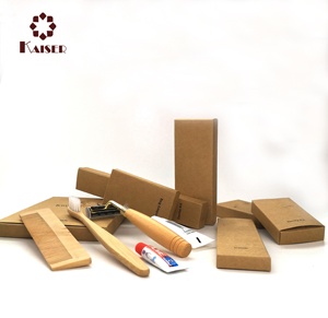 Kit d'articles de toilette en bambou naturel pour hôtels, avec rasoir à double lame et dentifrice 3-10g, pour voyages et compagnies aériennes - Product Image 1