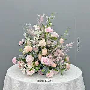 משי מותאם אישית ורוד ורד שמפניה ורד חתונה פרח ראנר מרכזי רקע פרח קשת פרח לקישוט חתונה