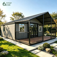 Casa Modular Móvil de Fábrica YITOP, Tamaño Personalizado de 20 pies, Casa Contenedor Expandible Gris con Techo Gris, Terraza y Veranda
