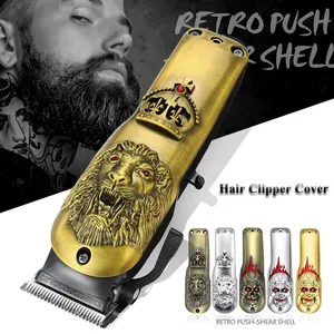 Magic 3D Metal Retro Hair Trimmer Case Lid Electric Hair Clipper Back Cover Lion Skull Hair Clipper Cover For 8148/8591