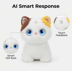 Peluche chat calico mignon avec clochette, personnalisable, interactive vocale intelligente IA ChatGPT, cadeau éducatif préscolaire, prêt à expédier - Product Image 3