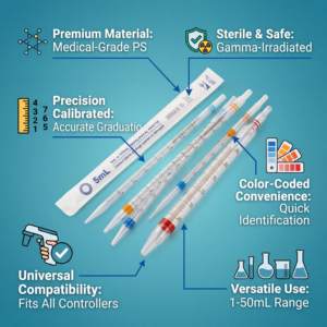 Pipetas Serológicas Estériles Premium de 1 ml, 2 ml, 5 ml, 10 ml, 25 ml, 50 ml, Codificadas por Colores, Grado Médico, PS, Suministros de Laboratorio - Product Image 2