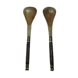 Vente en gros, cuisine écologique réutilisable, écorce manche en bois, service à salade en bois, ensemble de cuillères pour Restaurant, hôtel, usage domestique - Product Image 1