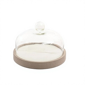Plateau de service en bois et cuir avec couvercle en verre, qualité supérieure, pour gâteaux et desserts, accessoires de table - Product Image 1