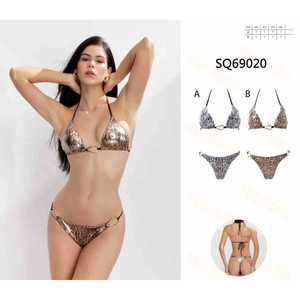 Costume da bagno bikini a triangolo da donna, due pezzi, estivo, con top a fascia e slip a vita alta con laccetti laterali, elegante, all'ingrosso SQ69020 - Product Image 1