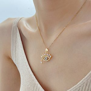 Nuova Collana Moda 2023 con Ciondolo a Goccia Occhio <span class=keywords><strong>del</strong></span> Diavolo in Zirconi, Catena a Corda in Acciaio Inossidabile Placcato Oro 18K per Donne - Product Image 6
