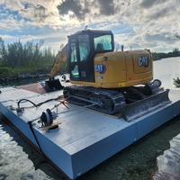 Plateforme de travail flottante modulaire avec pieds de support |   Plateforme flottante pour opération d'excavation et de forage en zone humide