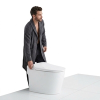 Ensemble WC intelligent moderne avec siège chauffant en céramique à fixation au sol, double chasse d'eau, désodorisation automatique, réservoir encastré et veilleuse
