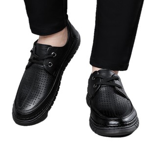 Chaussures bateau en cuir respirantes pour hommes, bout rond, lacets, semelle extérieure en caoutchouc, semelle intermédiaire en EVA, couleur unie - Product Image 5