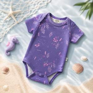 Combinaison bébé en coton confortable avec un adorable imprimé océan violet pour des tenues quotidiennes adorables pour bébés. - Product Image 3