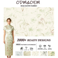 Tissu satiné brillant léger 100 % polyester à imprimé floral, personnalisé WF, pour vêtements, chemisiers Qipao pour filles et robes de demoiselles d'honneur