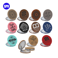 Miroir de maquillage compact en cuir PU personnalisable avec gravure au laser, design moderne, utilisation cosmétique, vente en gros
