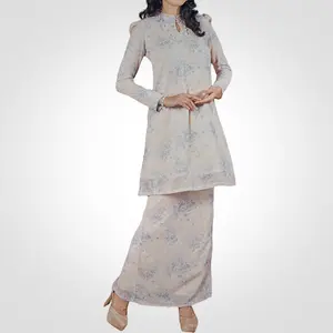 SIPO Eid 2024 Raya malezya Pahang Mandarin yaka şifon çiçek baskılı puf omuz müslüman kadınlar Set Modern Baju kuku