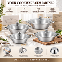 Casserole coréenne à nouilles en acier inoxydable 304, triple épaisseur, large et peu profonde, avec couvercle en verre, compatible gaz et induction, 24-30CM