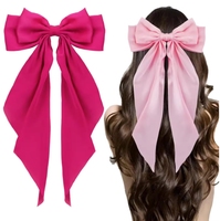 Offre Spéciale – Épingles à Cheveux Élégantes et Luxueuses en Satin Rose avec Nœud, Long Ruban en Satin, Barrettes Métalliques pour Filles, Accessoires de Fête et de Mariage