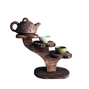 Burnt Paulownia <b>Wood</b> Desktop Storage Shelf <b>Solid</b> <b>Wood</b> Tea Set Holder Display Rack For Teapot Teacups Jianzhan - Product Image 5