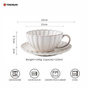 Juego de Taza y Platillo de Cerámica para Café, Té y Desayuno, con Forma de Pétalo, Diseño Moderno y Sencillo, de Alta Apariencia, para el Hogar y Negocios - Product Image 2