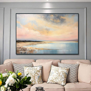 Nghệ thuật ban đầu bán buôn nhà máy trừu tượng vải tường nghệ thuật sơn vàng Kết cấu bầu trời xanh cảnh quan trang trí nội thất treo sơn - Product Image 5