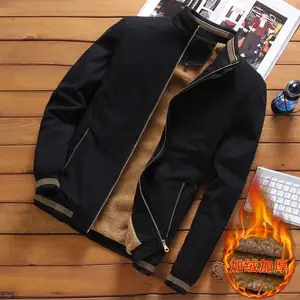 Autumn cotton slim side seam pocket thickened casual zipper cropped black men's jacket