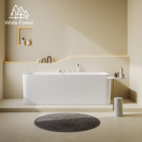 Baignoire balnéo WhiteForest avec trois jupes, adaptée aux petits et grands espaces, rectangulaire, à poser contre le mur, avec robinet, en acrylique
