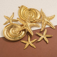 Vente en gros de colliers DIY, accessoires série océan, pendentifs en acier inoxydable or, grande étoile de mer, conque, breloques pour la fabrication de bijoux