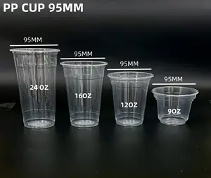 95 MM PP Cup 9 12 16 24 Oz Tasse en plastique pour boisson Gobelets en plastique avec couvercles pour enfants